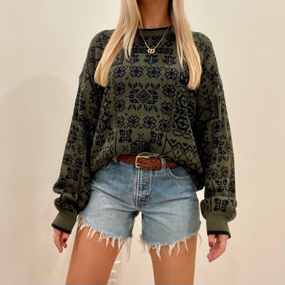 Vintage Sweaters - Vintage Abstract Geometric Southwestern Patterned Crewneck Sweater